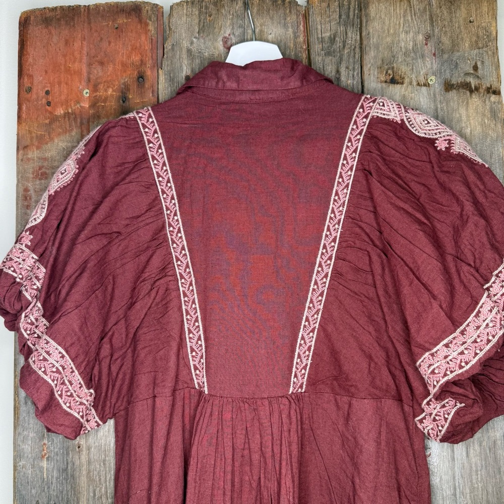 Free People Samantha Shirt Dress in Double Dare Maroon XS - Picture 7 of 14